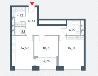 Двухкомнатная квартира 68.2 м²