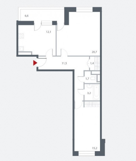 Двухкомнатная квартира 68.7 м²