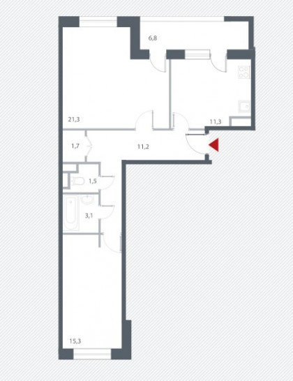 Двухкомнатная квартира 68.8 м²