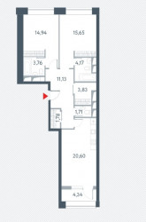 Трёхкомнатная квартира 79.7 м²
