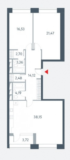 Трёхкомнатная квартира 104.9 м²