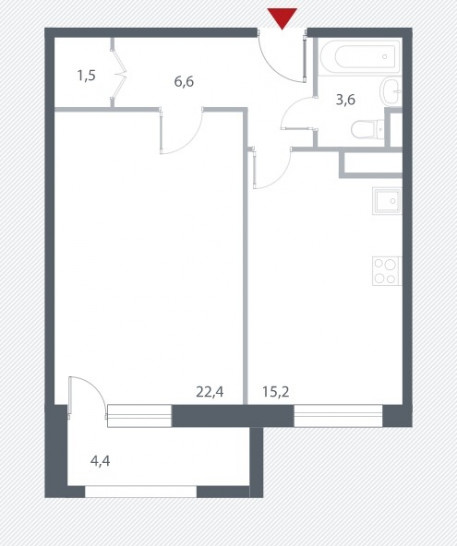 Однокомнатная квартира 51.3 м²