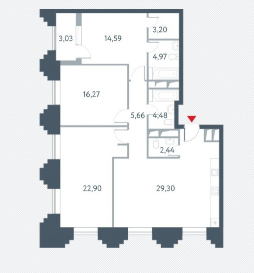 Четырёхкомнатная квартира 109.2 м²