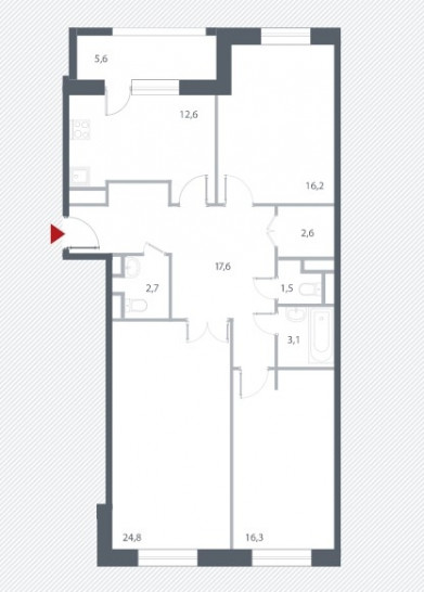 Трёхкомнатная квартира 100.2 м²