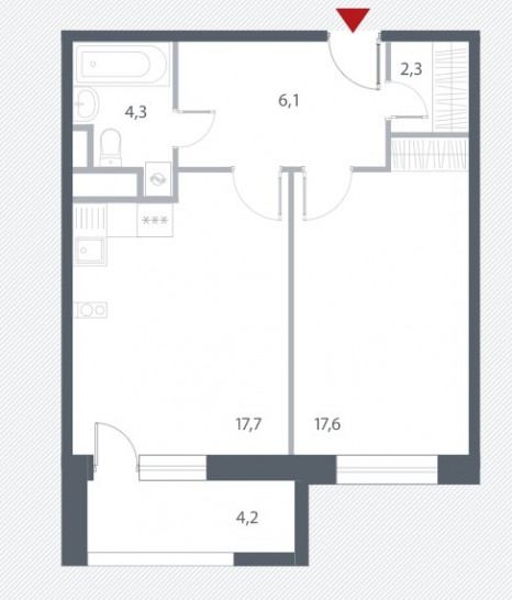 Однокомнатная квартира 50.1 м²