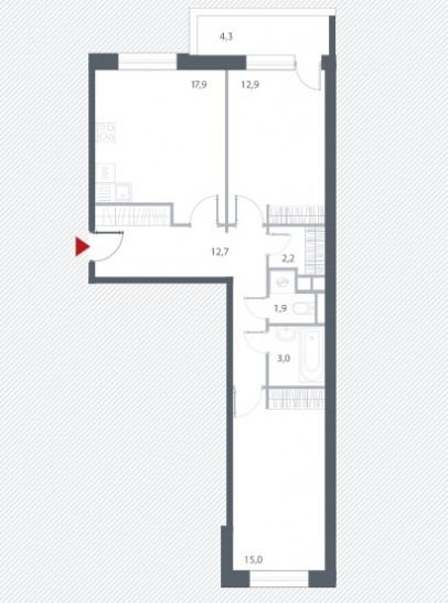 Двухкомнатная квартира 65.9 м²