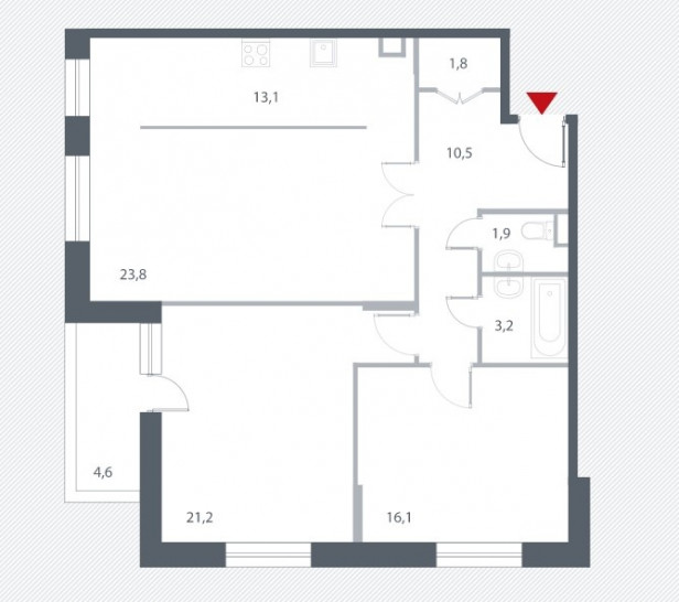 Трёхкомнатная квартира 93.9 м²