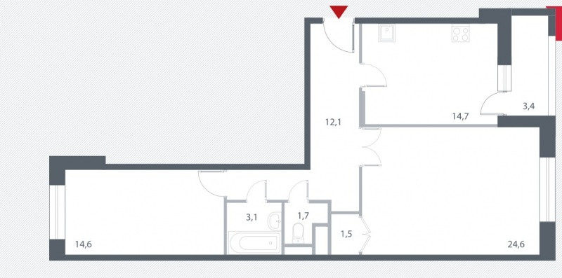 Двухкомнатная квартира 73.9 м²