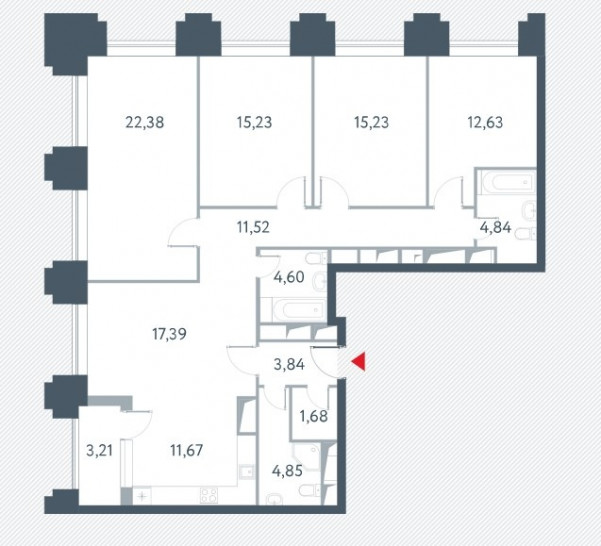 Четырёхкомнатная квартира 127.5 м²