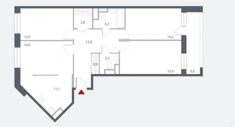 Трёхкомнатная квартира 94.7 м²