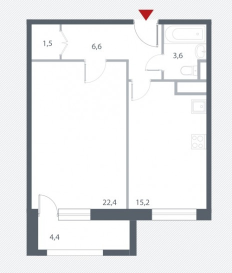 Однокомнатная квартира 51.5 м²
